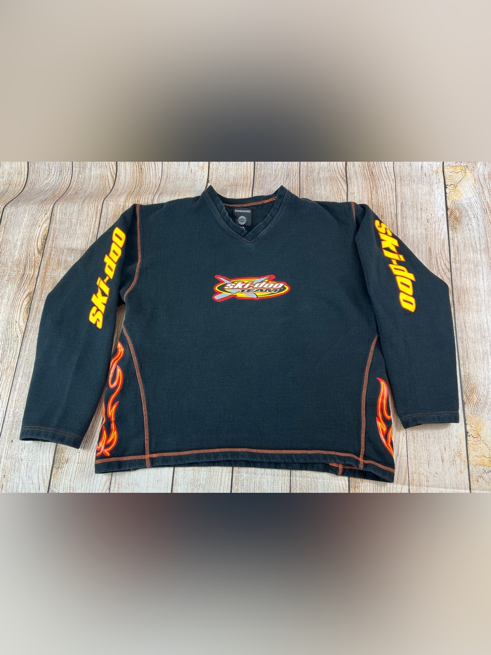 Vintage Y2K  Ski-Doo Bombardier Sweatshirt Black Orange Flames Size XL
